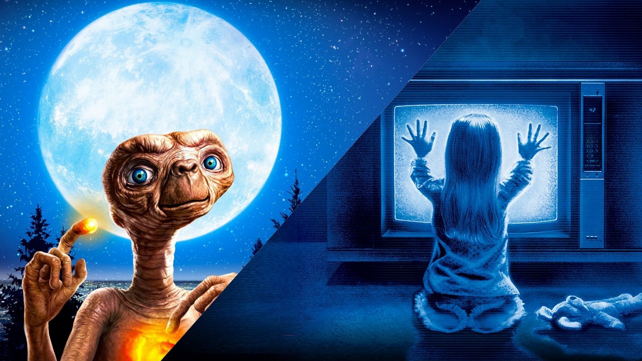 Horror sci-fi Stevena Spielberga nigdy nie doczekał się realizacji, ale to dzięki niemu powstała klasyka reżysera, źródło grafiki: E.T.; reż. Steven Spielberg; Universal Pictures; 1982 / Duch; reż. Tobe Hooper; MGM/UA Entertainment Co.; 1982.