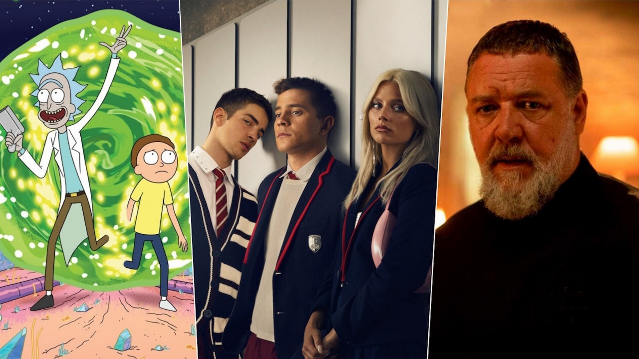 Co obejrzeć na Netflix, HBO Max i Disney Plus w weekend 20-22 października 2023 roku, źródło grafiki: Rick i Morty, Justin Roiland, Adult Swim, 2013 / Szkoła dla elity, Carlos Montero i Darío Madrona, Netflix, 2018 / Egzorcysta papieża, Julius Avery, Loyola Productions, 2023.