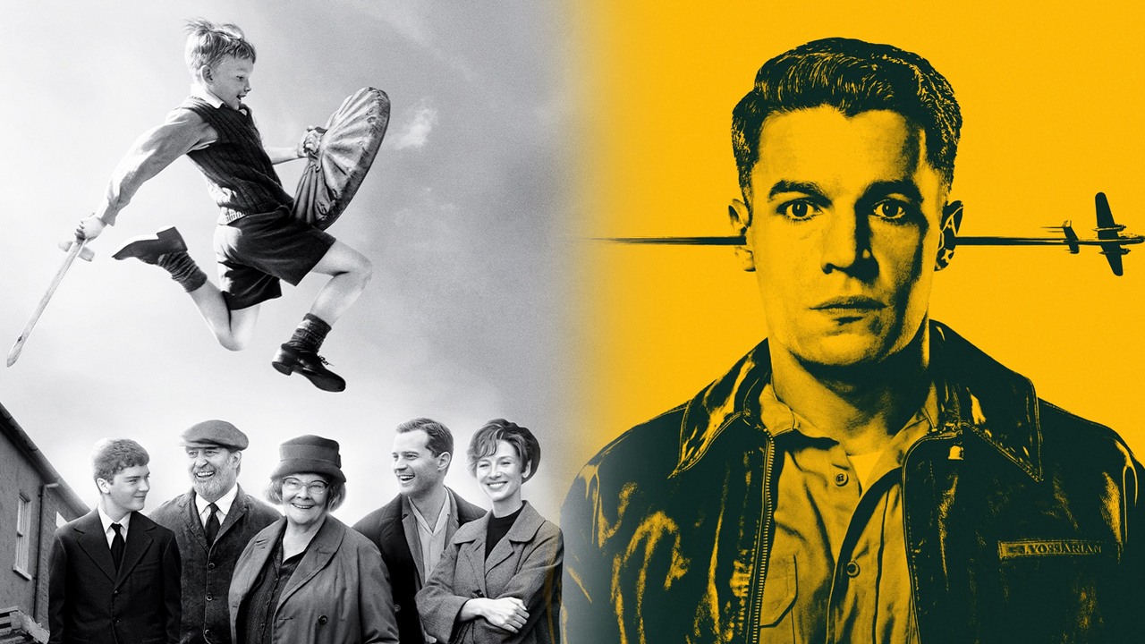 Co obejrzeć na Prime Video, Apple TV Plus i SkyShowtime w weekend 27-29 października 2023 roku, źródło grafiki: Belfast, Kenneth Branagh, Northern Ireland Screen, 2021 / Paragraf 22, Luke Davies i David Michôd, Hulu, 2019.
