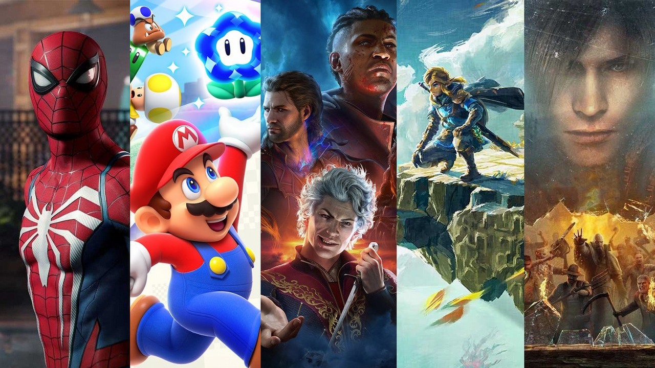 2023 rok rekordowy pod względem liczby znakomitych premier gier, łyżką dziegciu masowe zwolnienia, źródło grafiki: Insomniac/Bethesda/Larian Studios/Nintendo/Capcom..