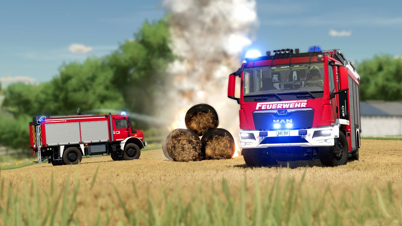 Farming Simulator 22 pozwala zostać strażakiem z darmowym dodatkiem Emergency Pack, źródło grafiki: Giants Software.