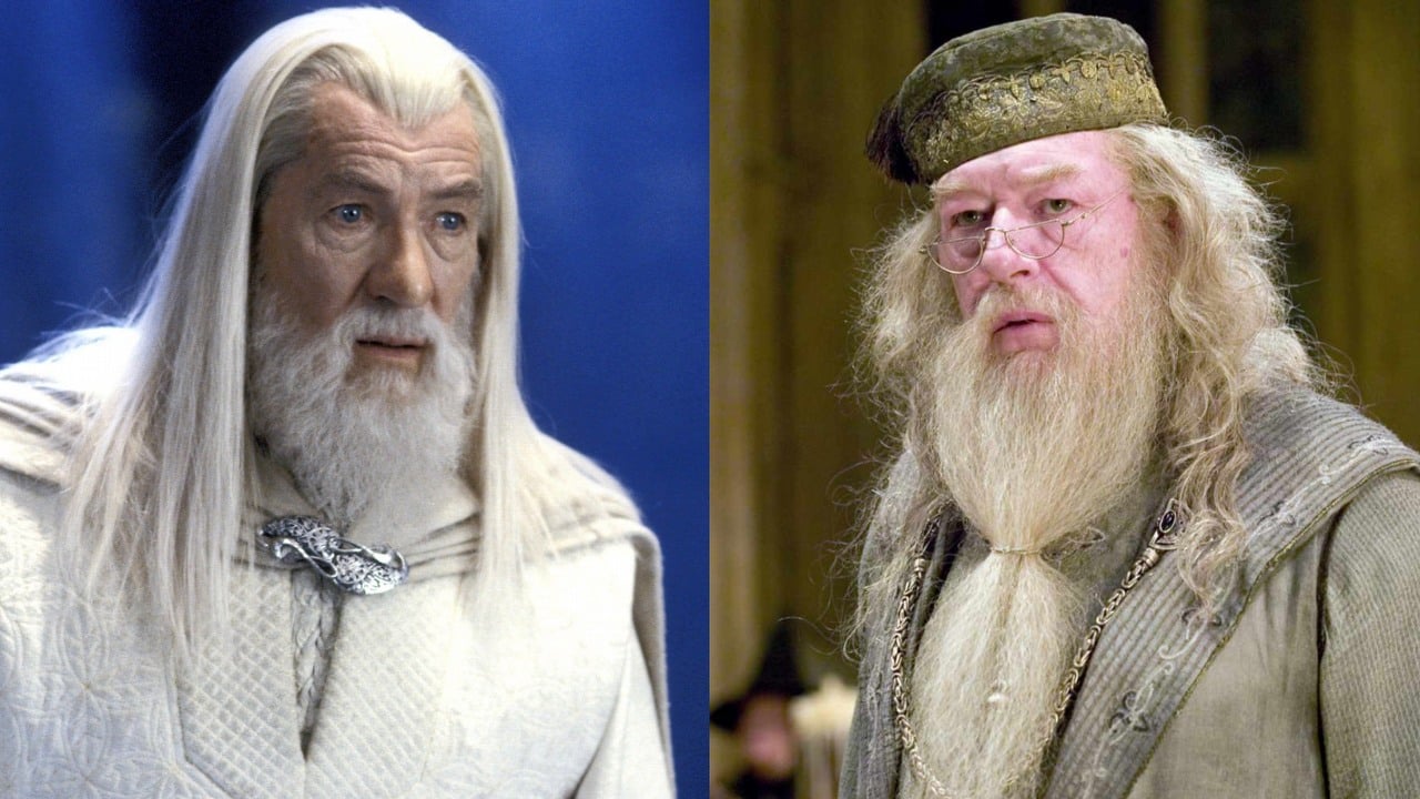 Mylono go z Michaelem Gambonem, ale Ian McKellen naprawdę mógł zagrać Dumbledore’a. Odrzucił rolę z dziwnego powodu, źródło grafiki: Władca Pierścieni: Powrót króla; reż. Peter Jackson; New Line Cinema; 2003  ; Harry Potter i Zakon Feniksa; reż. David Yates; Warner Bros.; 2007.