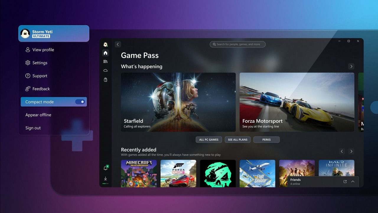 Aplikacja Xbox dostanie kompaktowy wygląd stworzony z myślą o przenośnych konsolach, źródło grafiki: Xbox.