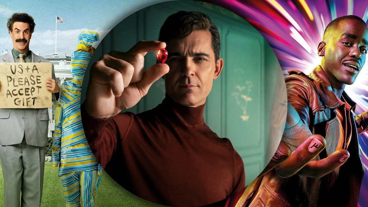 Co obejrzeć na Netflix, HBO Max i Disney Plus w weekend 29-31 grudnia 2023 roku, źródło grafiki: Kolejny film o Boracie, Jason Woliner, Four by Two Films, 2020 / Berlin, Alex Pina, Netflix, 2023 / Doctor Who: Kościół na Ruby Road, Mark Tonderai, BBCOne, 2023.
