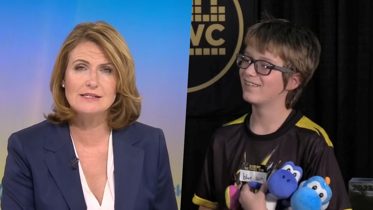 Dziennikarka Sky News zlekceważyła 13-letniego rekordzistę Tetrisa. Zaproponowała mu „wyjście na zewnątrz”, źródło grafiki: Sky News, YouTube, 2022 / YouTube, Classic Tetris, 2023..