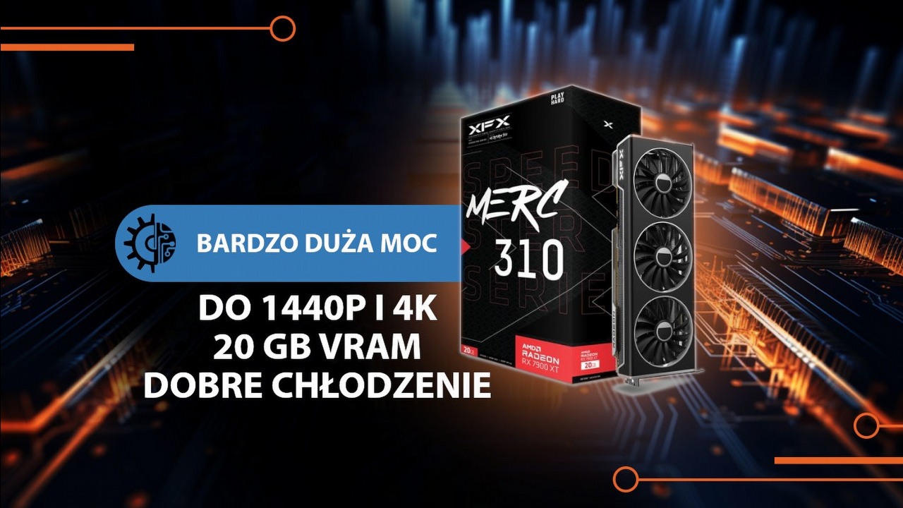 Wydajna karta graficzna do grania w 1440p i 4K. 20 GB VRAM gwarantuje spokój na długie lata.