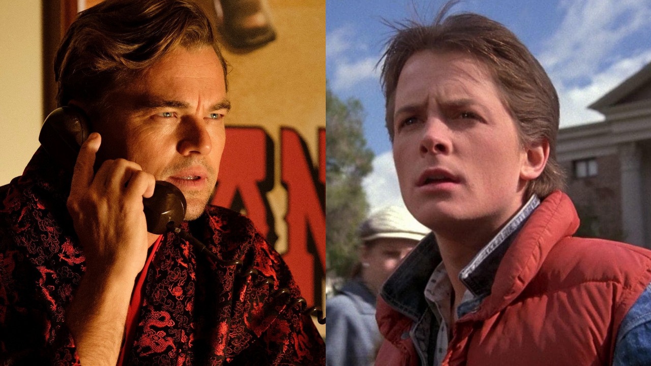 Oto jak Quentin Tarantino i Leonardo DiCaprio pomogli Michaelowi J. Foxowi zakończyć karierę aktorską, źródło grafiki: Podpis: Powrót do przyszłości, Robert Zemeckis, Universal Pictures, 1985 / Pewnego razu… w Hollywood, Quentin Tarantino, Sony Pictures Entertainment, 2019.