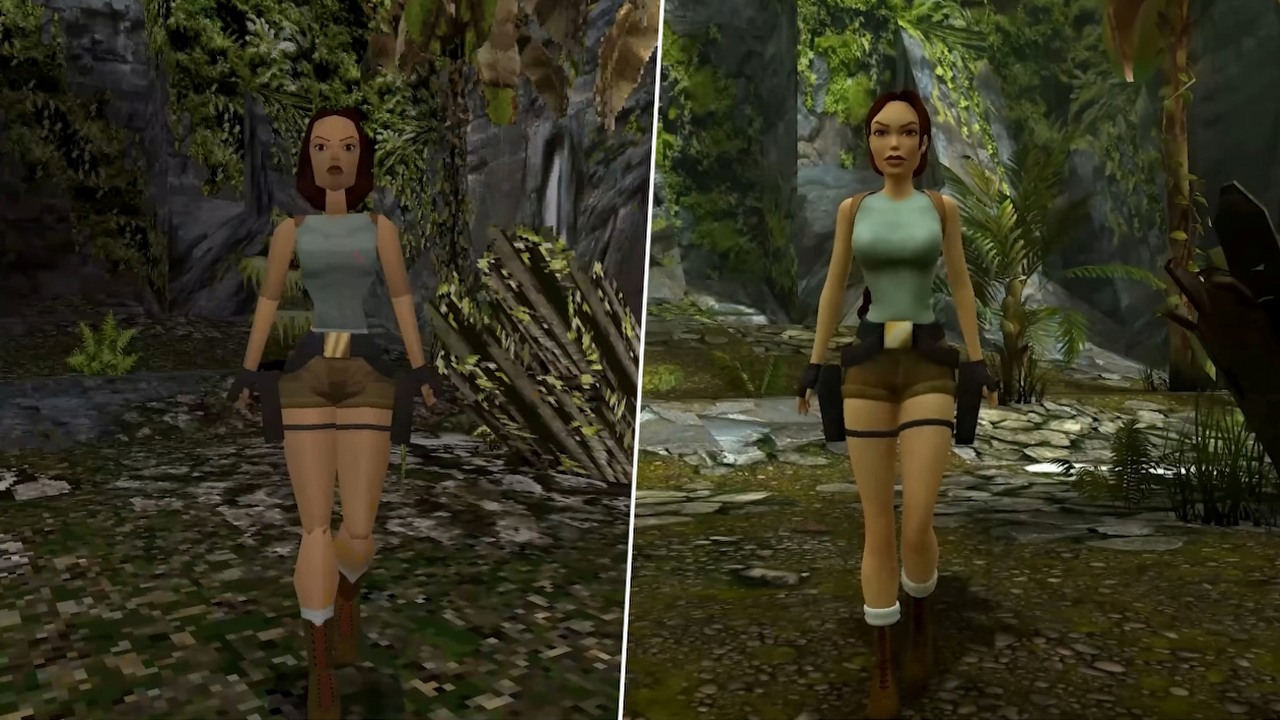 Tomb Raider 1-3 Remastered na długim gameplayu porównującym odświeżoną grafikę z oryginalną, źródło grafiki: Aspyr Media.