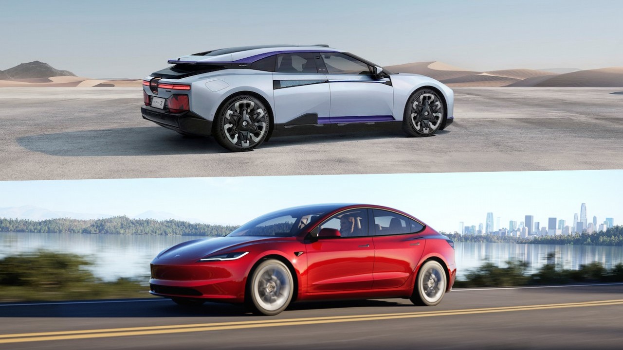 Norweska Federacja Samochodowa bije na alarm: samochody Tesli są mniej wydajne niż chińskie samochody elektryczne w niskich temperaturach, źródło grafiki: HiPhi/Tesla; materiały promocyjne.
