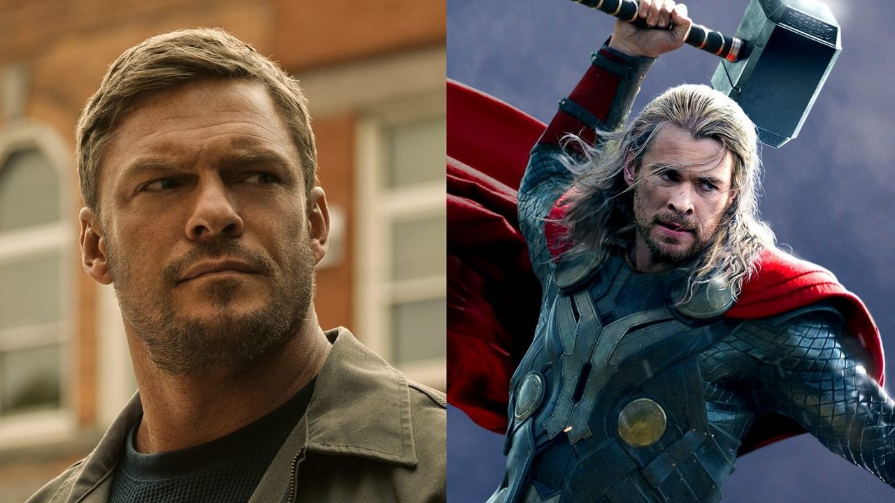 Alan Ritchson mógł zagrać Thora, ale zawalił przesłuchanie. Uznał, że w Marvelu i tak „nikt nie dba o aktorstwo”, źródło grafiki: Thor: Mroczny Świat, Alan Taylor, Marvel, 2013 / Reacher, Nick Santora, Amazon, 2022.