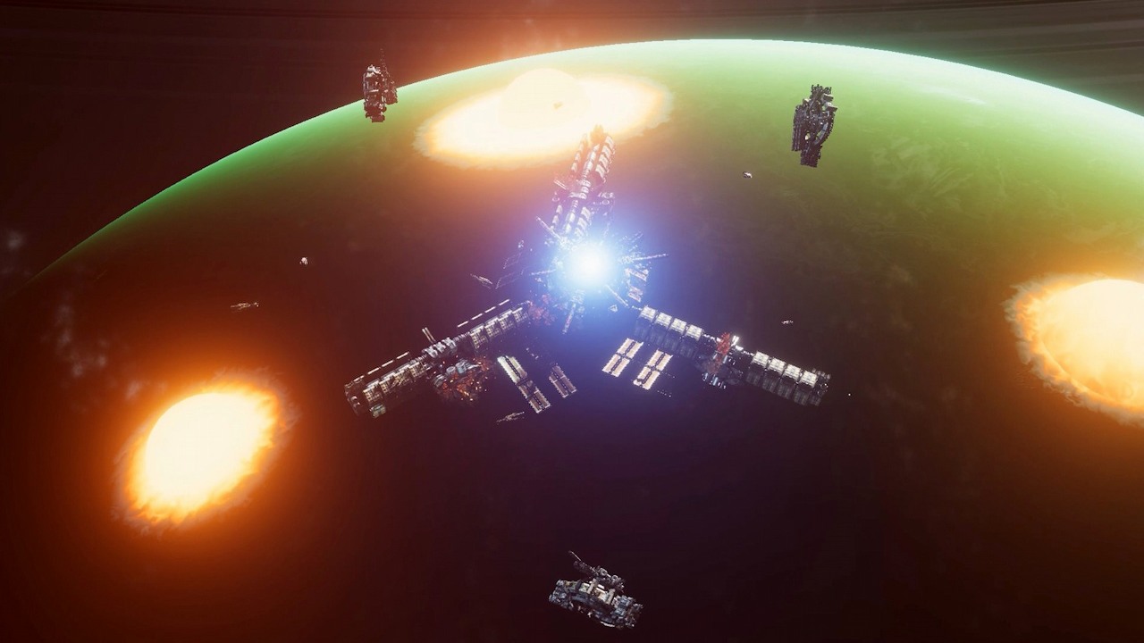 Kluczowe aspekty kosmicznej wojny na nowym gameplayu z RTS-a Falling Frontier. Wśród nich bombardowanie planety, źródło grafiki: Stutter Fox.