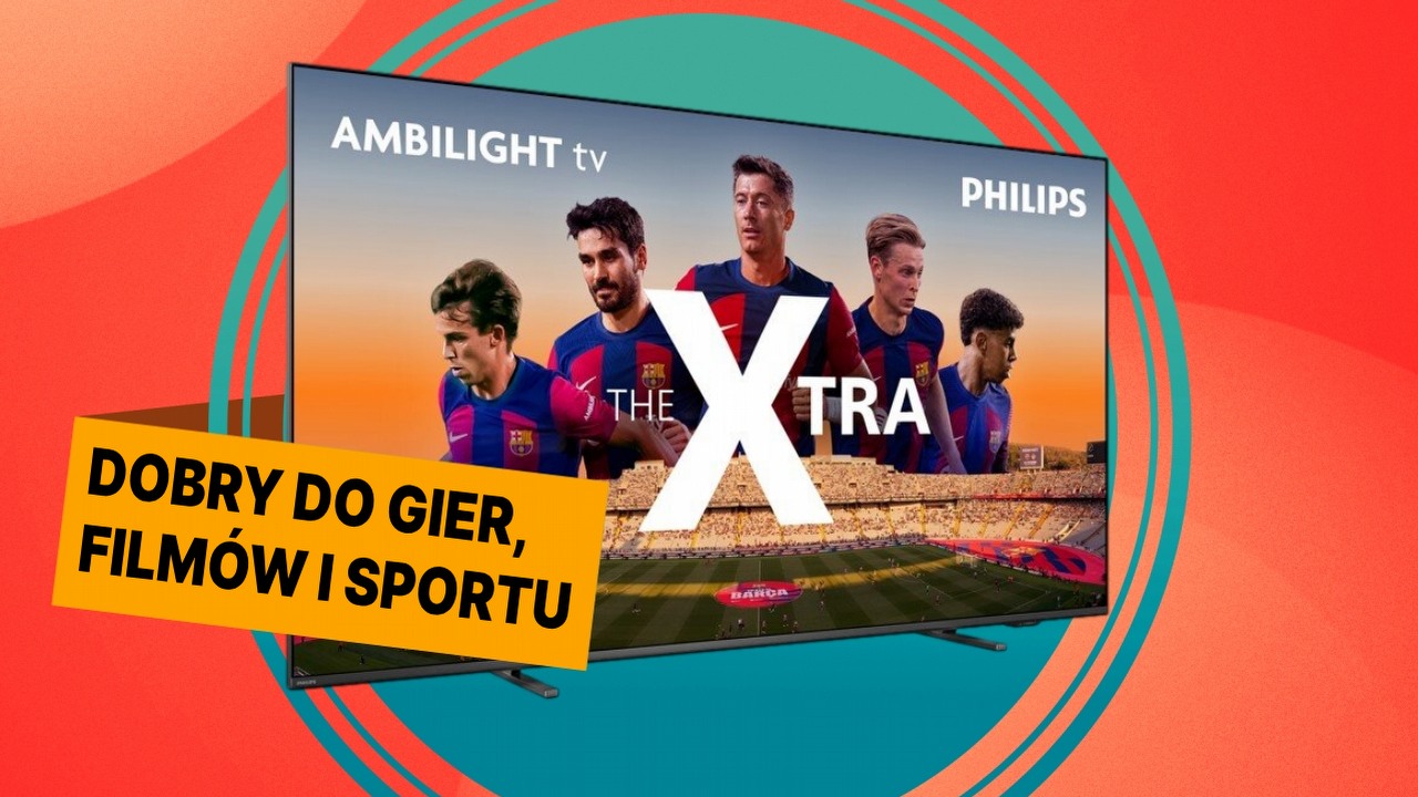 Świetna promocja na 75-calowy telewizor Philips 4K, 120 Hz. Funkcja Ambilight wgniecie Cię w fotel, źródło grafiki: Philips.