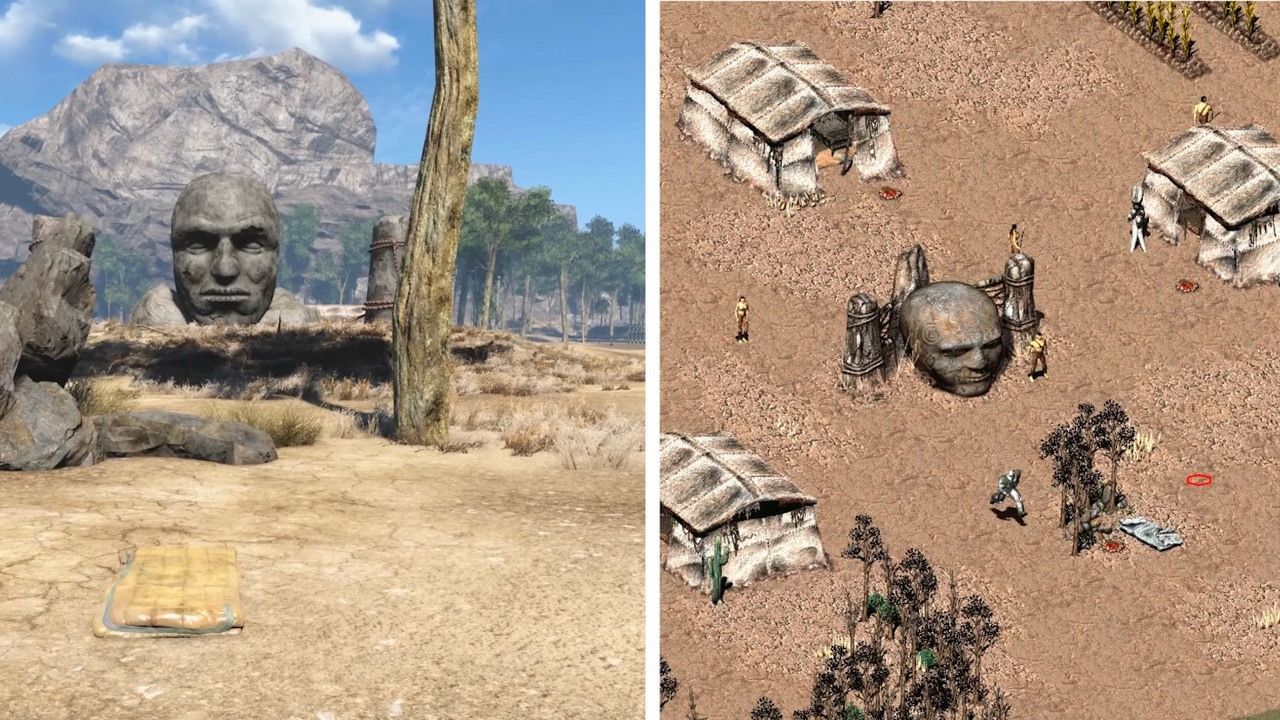 Lokacje z fanowskiego remake'u Fallouta 2 na porównaniu z pierwowzorem z 1998 roku, źródło grafiki: Microsoft & Project Arroyo team.
