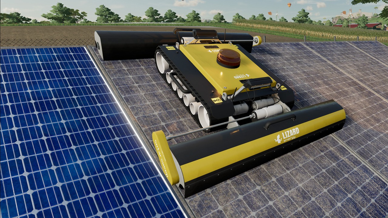 Zdalnie sterowany robot sprawi, że Twoje panele solarne nie będą już brudne. Nowy dodatek wprowadzi do FS 22 sporo fajnych nowości, źródło grafiki: Giants Software.
