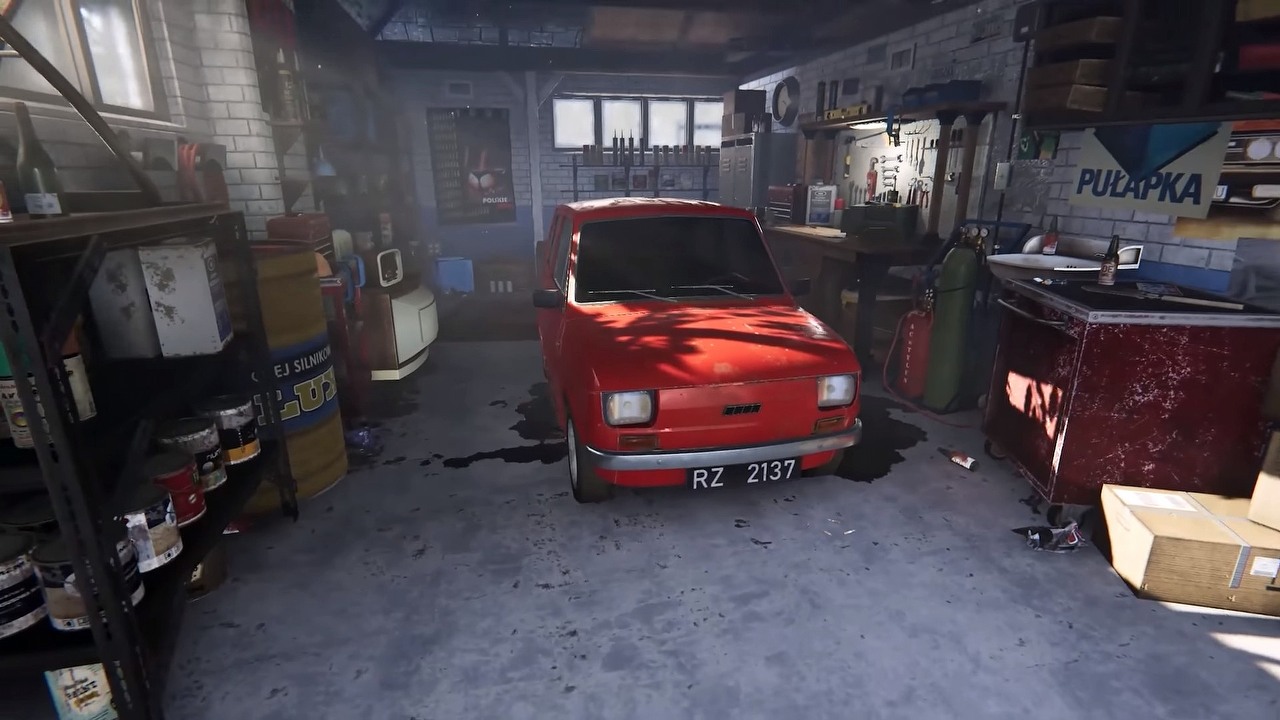 W nowym symulatorze Auto Fuszerka wrócimy do Polski lat 90. i poprowadzimy warsztat, w którym naprawimy Malucha, źródło grafiki: Little Dog Games.