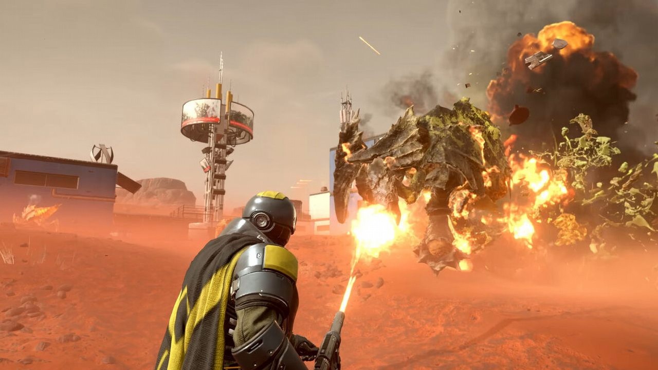 Masowa egzekucja robali to błahostka dla graczy Helldivers 2. Joel i spółka muszą postarać się mocniej, źródło grafiki: Arrowhead Game Studios.