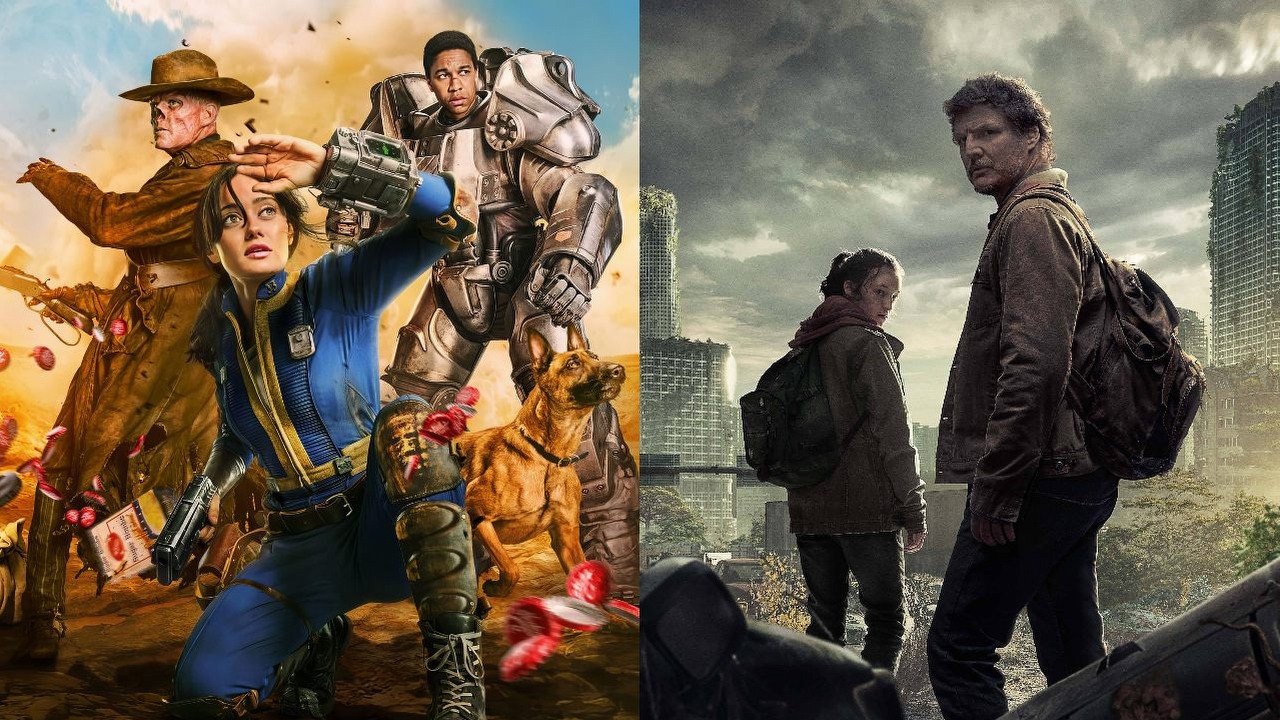 Fallout ekscytuje widzów tak mocno jak The Last of Us. Serial Nolana z pierwszym miejscem w top 10 produkcji wzbudzających największe zainteresowanie, źródło grafiki: Fallout, Jonathan Nolan, Amazon, 2024 / The Last of Us, Craig Mazin, HBO, 2023.