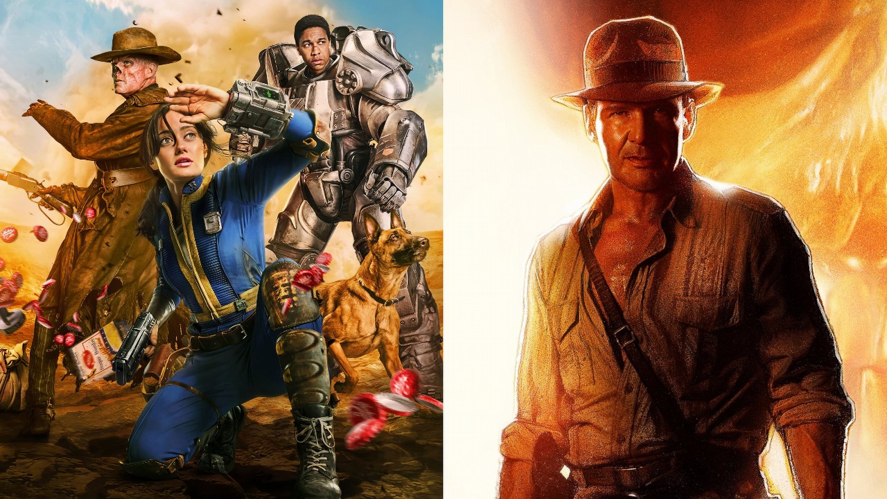 W serialu Fallout znajdziesz easter egg nawiązujący do kontrowersyjnej sceny z Indiany Jonesa sprzed 16 lat, źródło grafiki: Fallout, Jonathan Nolan, Amazon, 2024 / Steven Spielberg, Indiana Jones i Królestwo Kryształowej Czaszki, Lucasfilm, 2008.