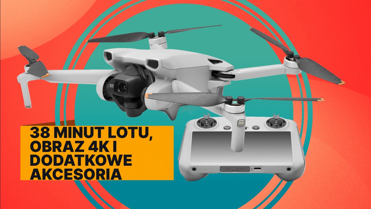 Dron DJI Mini 3 w promocji, która wgniecie Cię w fotel. Dzięki takiej cenie będzie to prawdopodobnie najgorętszy prezent komunijny 2024 roku, źródło grafiki: DJI.