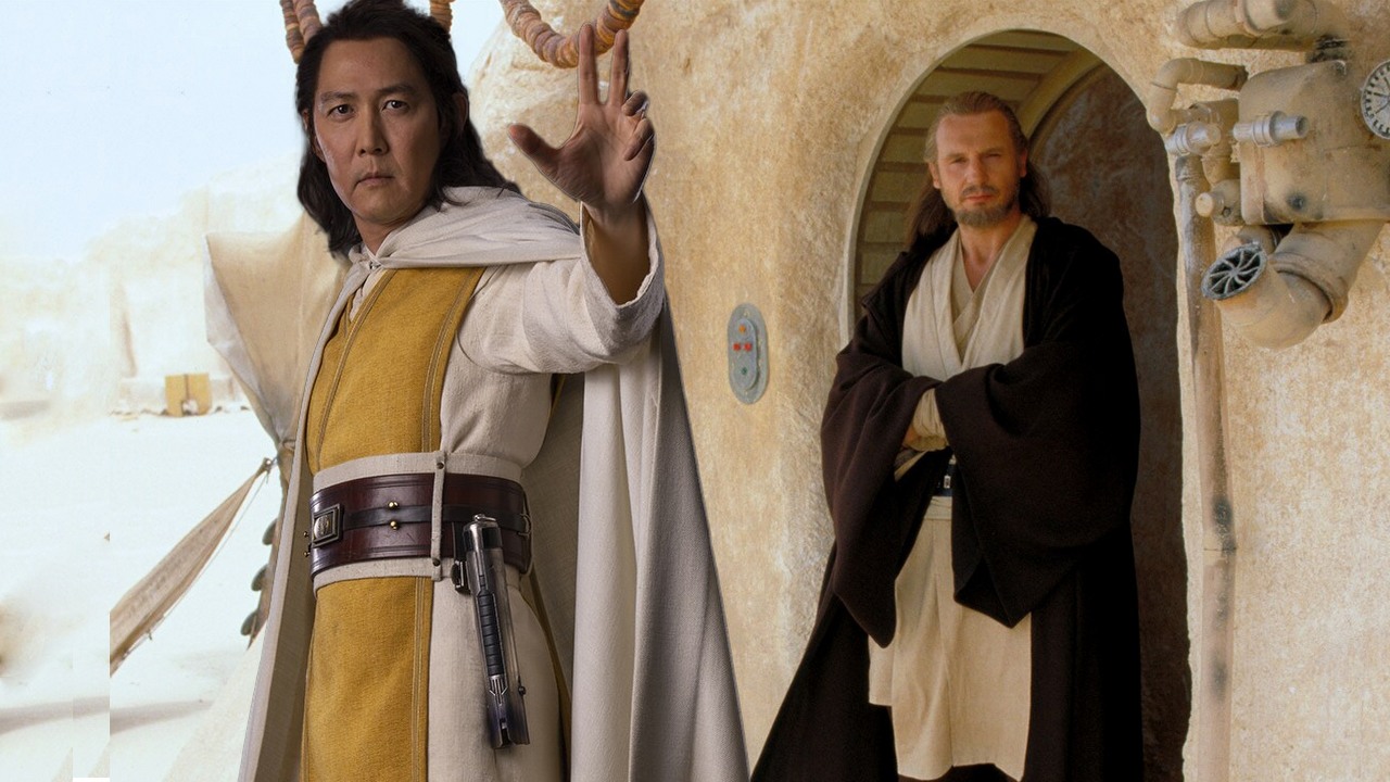 Qui-Gon Jinn wciąz ma duży wpływ na Star Wars. Był inspiracją dla Mistrza Jedi z The Acolyte, źródło grafiki: The Acolyte, Leslye Headland, Disney+, 2024 / Gwiezdne wojny: Część I – Mroczne widmo, George Lucas, Lucasfilm, 1999.