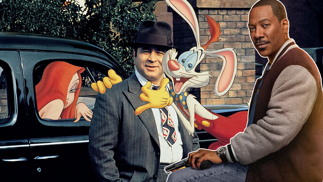 „Czuję się jak idiota”. Eddie Murphy wciąż żałuje, że odrzucił jeden z największych hitów lat 80, źródło grafiki: Who Framed Roger Rabbit, Robert Zemeckis, Buena Vista Pictures Distribution, 1988 / Beverly Hills Cop: Axel F, Mark Molloy, Netflix, 2024.