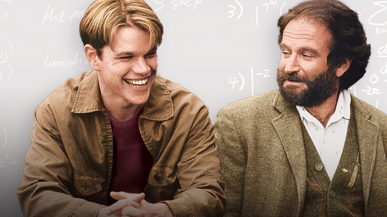 Robin Williams był tak dobry w Buntowniku z wyboru, że nawet można zobaczyć, jak śmieje się kamerzysta, źródło grafiki: Good Will Hunting, Gus Van Sant, Miramax Films, 1997.