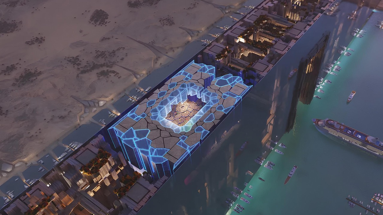 Futurystyczny stadion niczym z Cyberpunka 2077. Niezwykle ambitny projekt na Mistrzostwa Świata 2034, źródło grafiki: Saudi 2034.