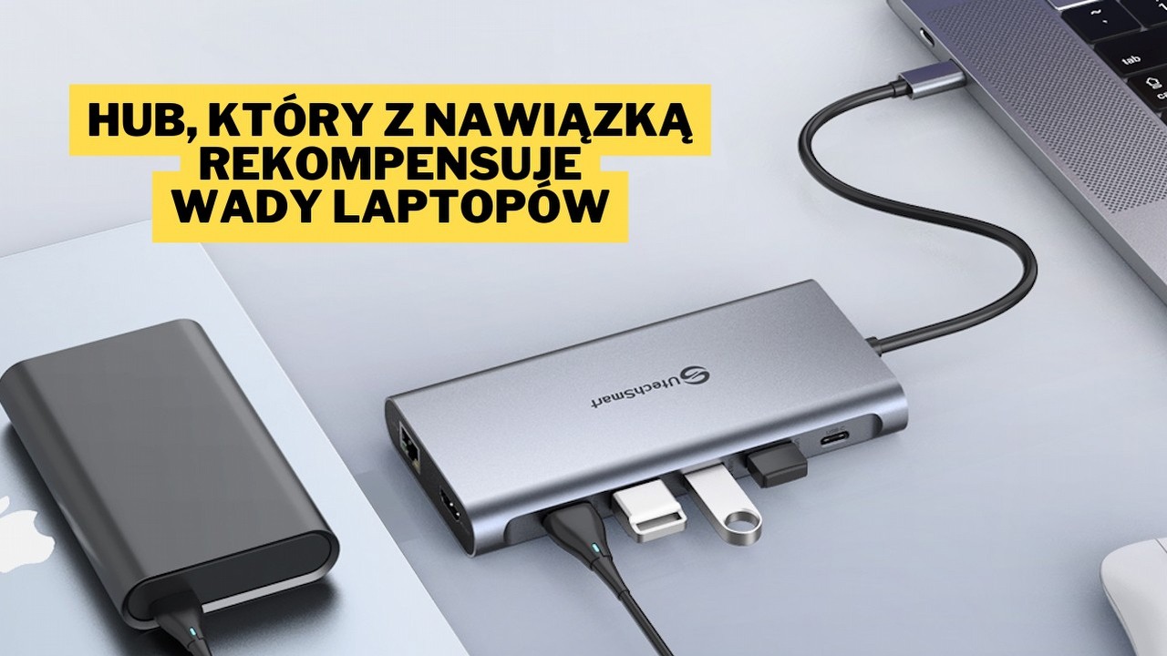 Ten, kto zaprojektował to urządzenie, powinien otrzymać nagrodę Nobla. Hub UtechSmart 12 w 1 to niezbędna rzecz dla każdego użytkownika laptopa, źródło grafiki: UtechSmart; materiały promocyjne.