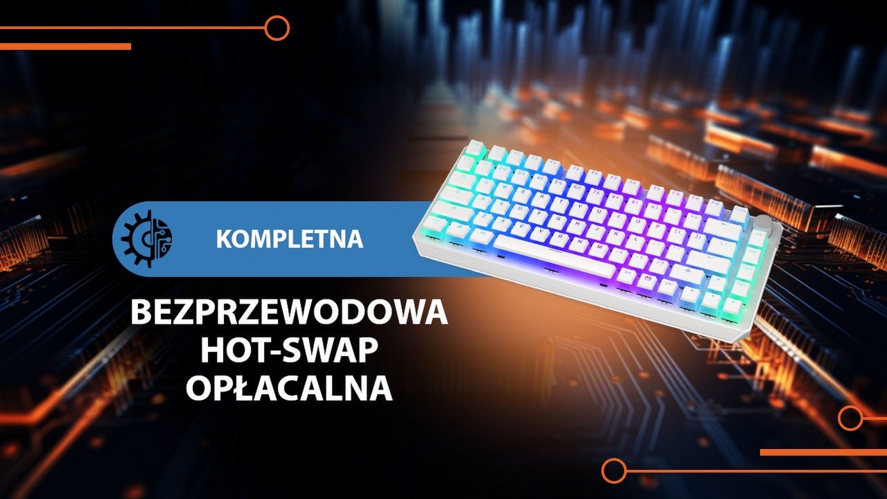 Świetna bezprzewodowa klawiatura dla graczy z hot-swapem i nakładkami PBT. W tej cenie nie ma nic lepszego.
