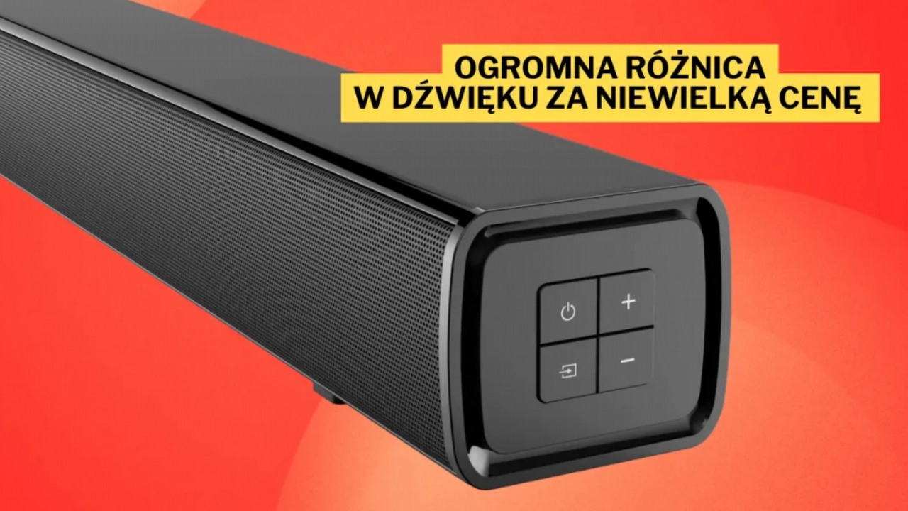 Niedrogi sprzęt, a różnica w dźwięku kolosalna. Panasonic SC-HTB100 to tani soundbar, który uzupełni braki standardowych głośników telewizyjnych, źródło grafiki: Materiały promocyjne, Panasonic.pl.
