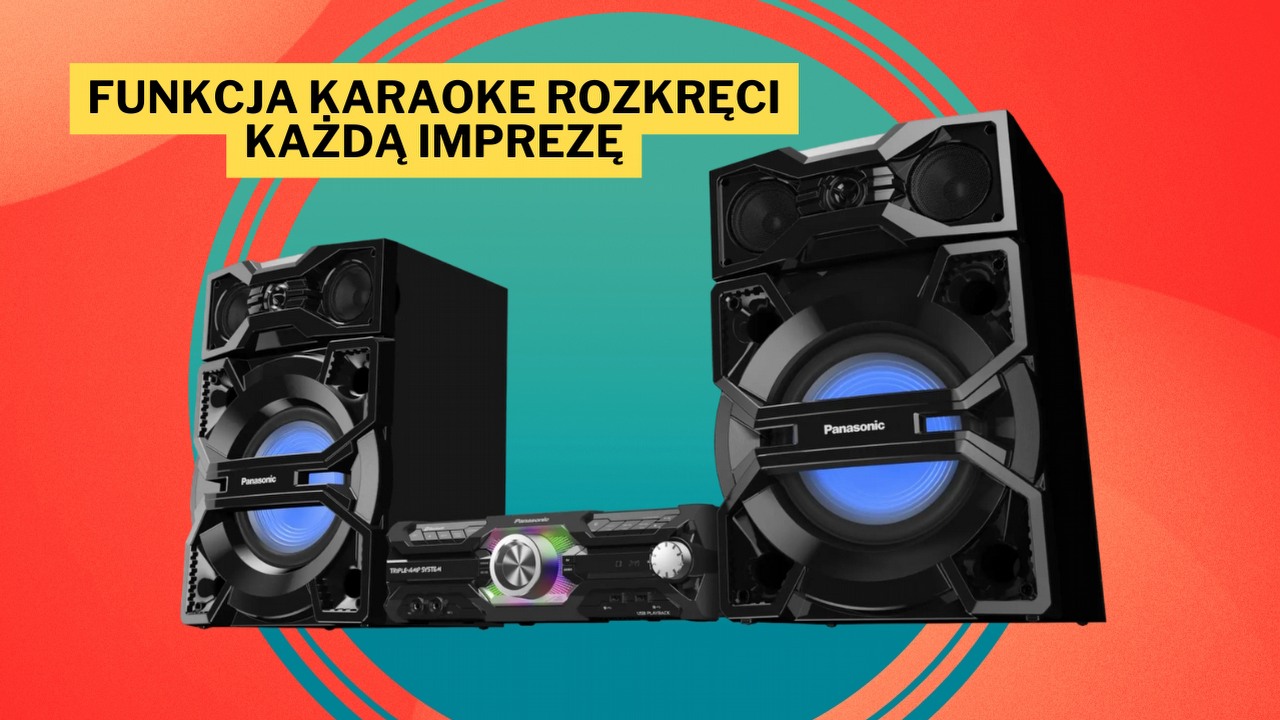 Dla Ciebie to relikt przeszłości, ale dla mnie powrót do czasów, gdy na imprezach w podstawówce królowało „Asereje”. Domowy system audio Panasonic o mocy 2000 watów, wstrząśnie kryształami Twoich sąsiadów, źródło grafiki: Panasonic.