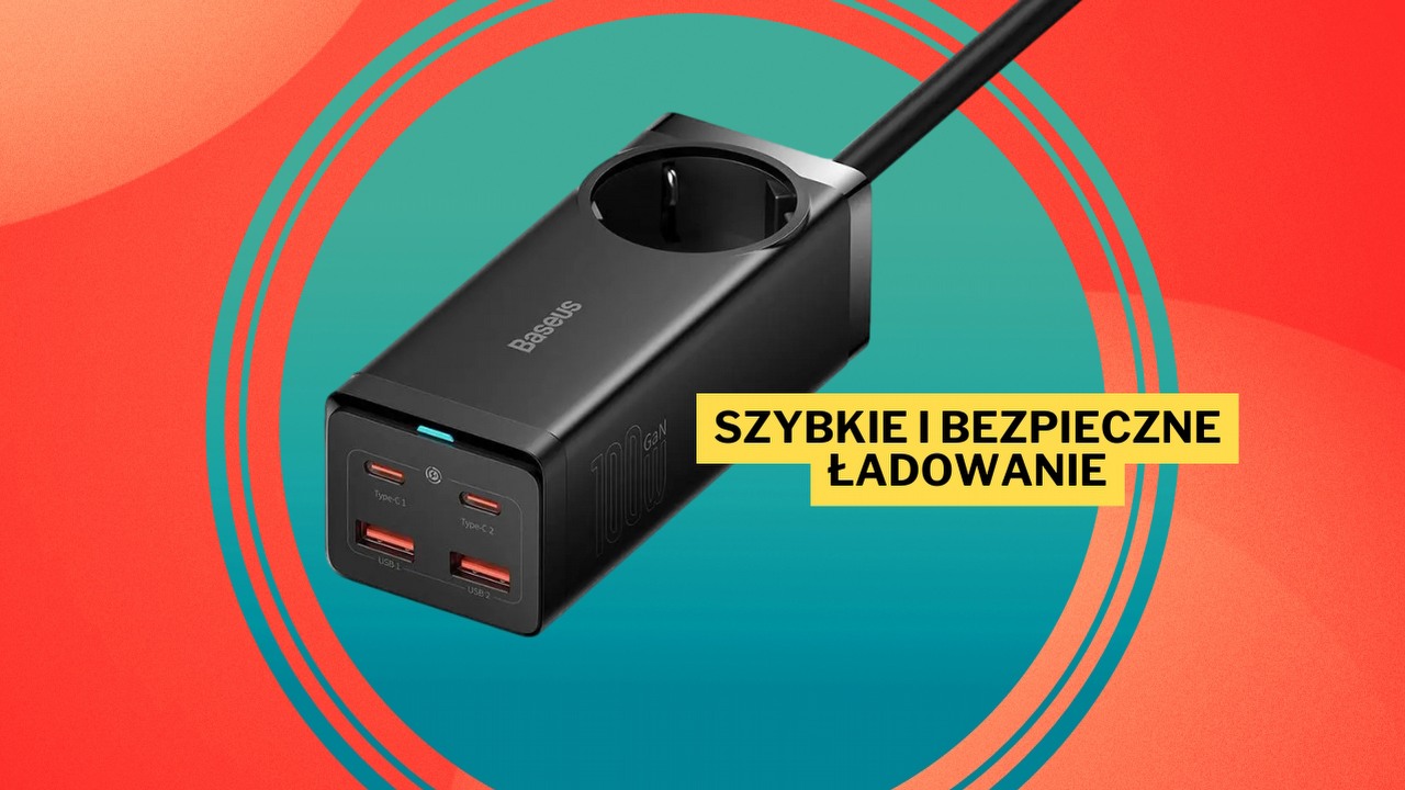 Tą promocją Amazon zdzielił mnie jak obuchem. 100-watowa ładowarka Baseus z czterema portam USB i gniazdem 230V kilkadziesiąt złotych taniej, źródło grafiki: Baseus.