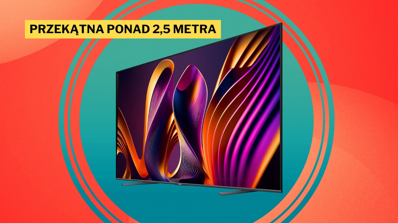 Gdybym nie mieszkał w 40-metrowej kawalerce, to już bym kupował tego 100-calowego giganta. Telewizor Hisense 100E77NQ PRO z odświeżaniem 144 Hz prawie 4000 zł taniej na Amazonie, źródło grafiki: Hisense.