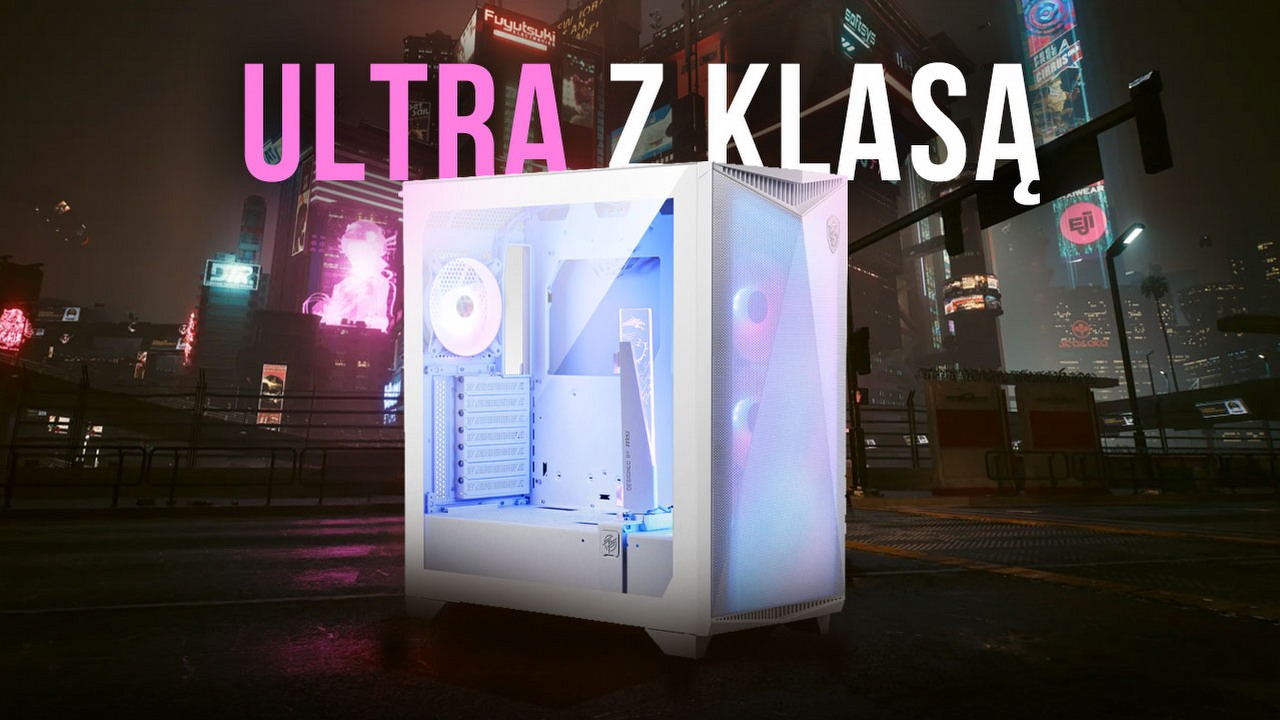 Pecet MSI, który ozdobi każdy pokój i pociągnie wszystko na ultra. Test komputera PC z serii MSI Ultimate, źródło grafiki: tło: Cyberpunk 2077, CD Projekt RED.