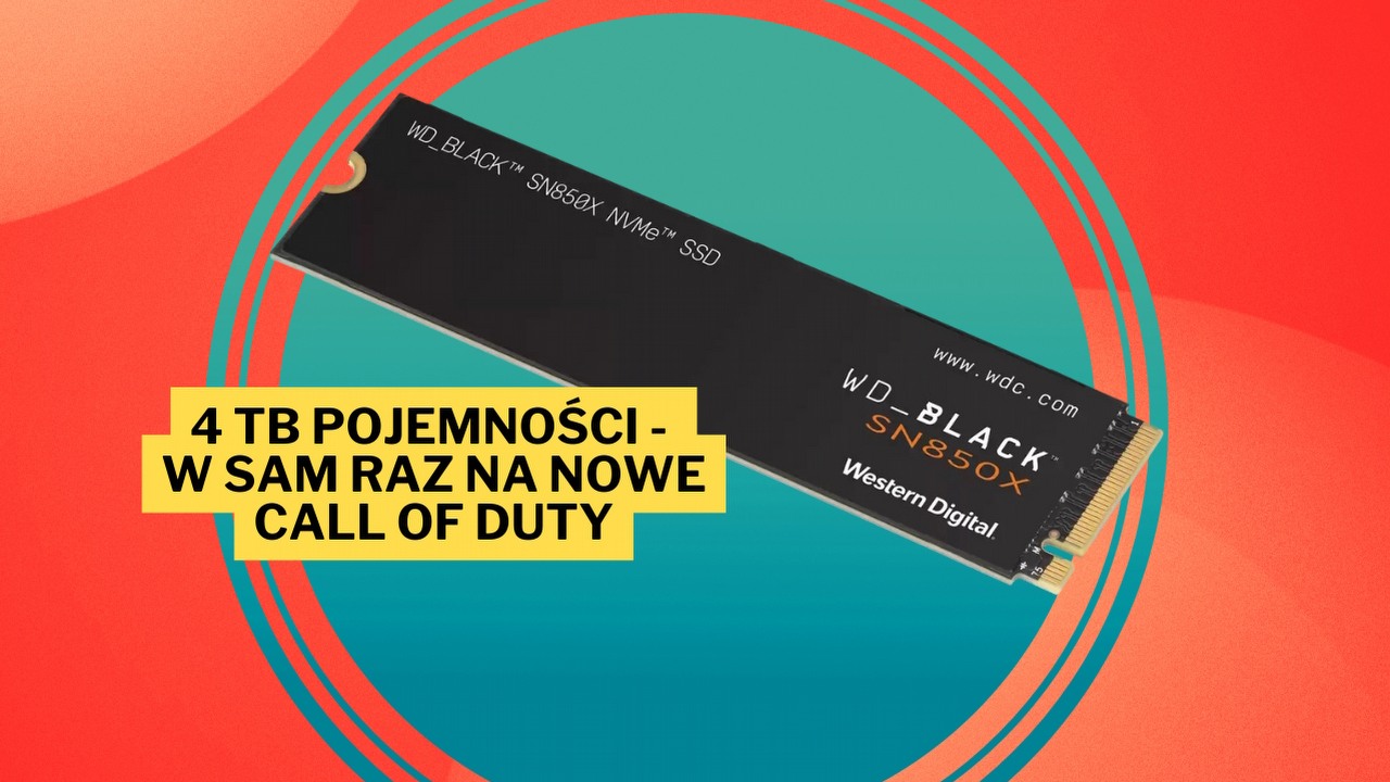 Hit Amazona z 25 tysiącami pięciogwiazdkowych opinii jest w świetnej promocji. Superszybki dysk SSD o pojemności 4 TB idealnie nada się na premierę Call of Duty: Black Ops 6, źródło grafiki: WD.