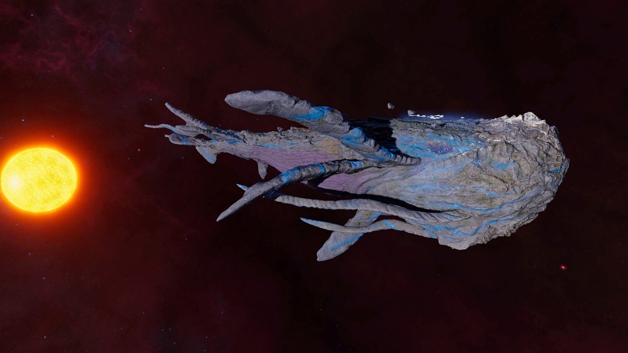 Nowa strategia wydawcy Manor Lords pozwoli zbudować miasto na grzbiecie wieloryba dryfującego w kosmosie. Niestety, premiera Beyond These Stars została opóźniona, źródło grafiki: Hooded Horse / Balancing Monkey Games.