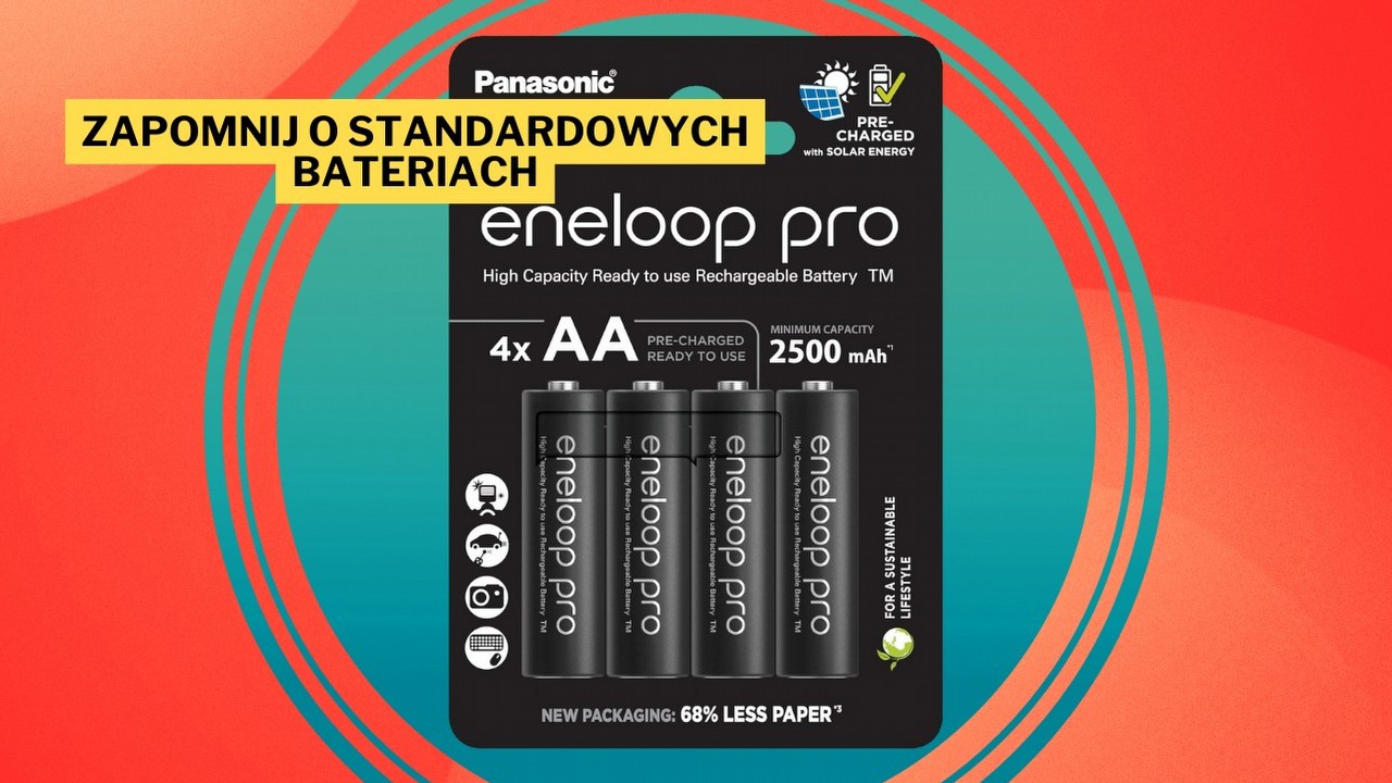 Nie potrzebuję już baterii, bo akumulatorki zasilają mój kontroler i pilot od telewizora. Teraz eneloop pro Panasonica są jeszcze tańsze, źródło grafiki: Panasonic; materiały promocyjne.