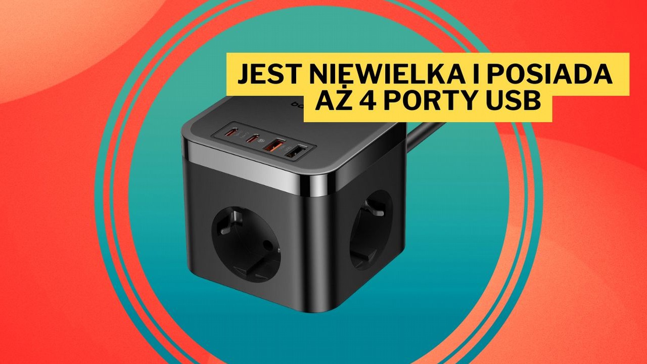Niewielka listwa zasilająca marki Baseus taniej niż na Amazon Prime Day. Urządzenie zapewnia ochronę przed zwarciem i obsługuje szybkie ładowanie 30 W, źródło grafiki: Baseus.