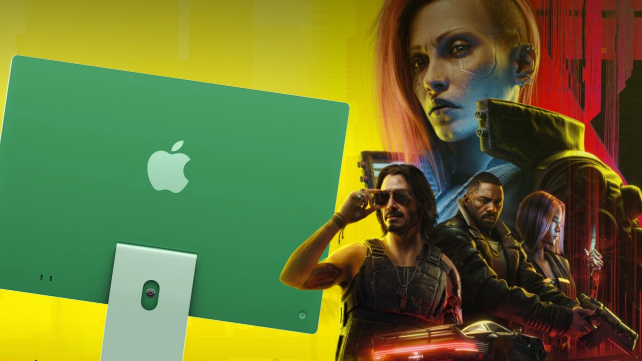 Apple stawia na gry; Cyberpunk 2077 już w przyszłym roku trafi na komputery Mac, źródło grafiki: kolaż autorski; Apple; CD Projekt Red.
