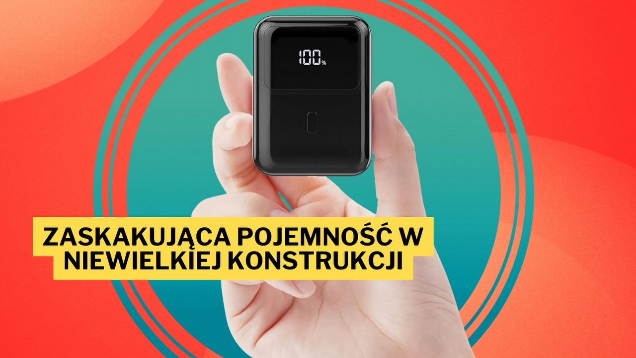 Powerbank Hganus 10000 mAh ma tylko 8 centymetrów wysokości. Ten mały sprzęt naładuje smartfona dwa razy i zmieścisz go do kieszeni, źródło grafiki: Hganus; materiały promocyjne.