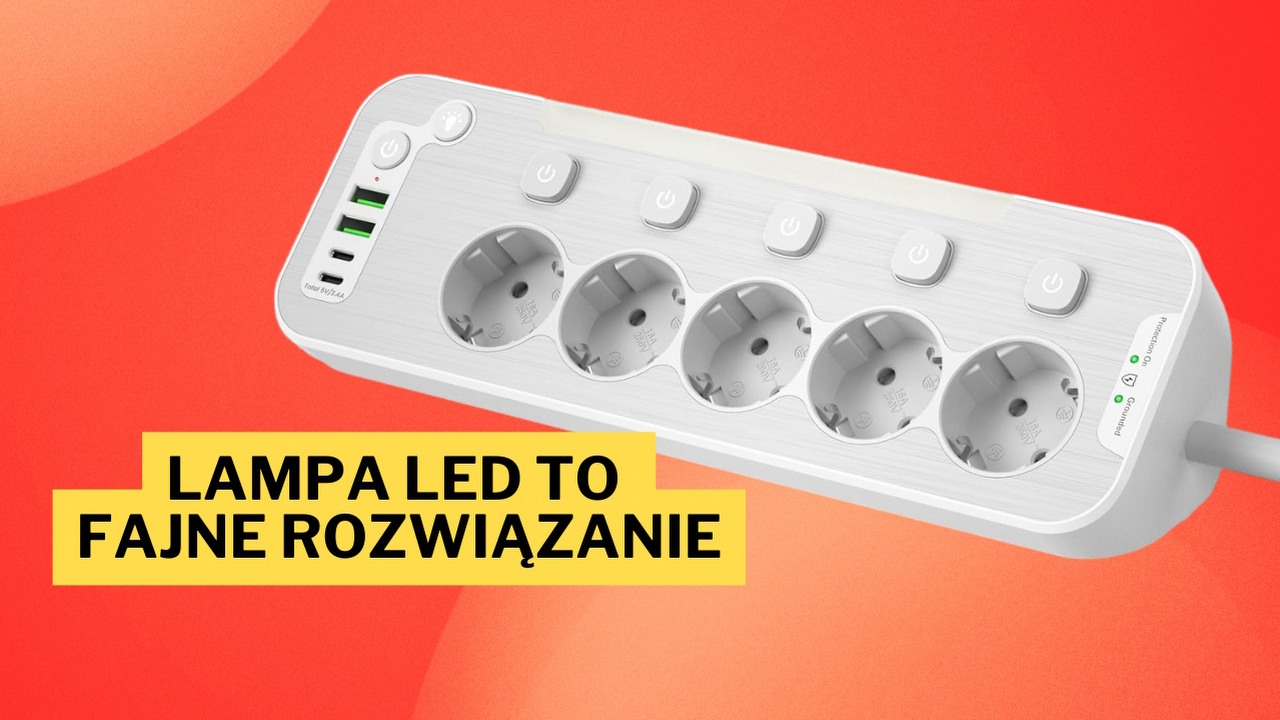 Już w wyższej cenie warto było go kupić, a teraz to wręcz obowiązek. Przedłużacz z lampą LED i czterema portami USB sprawi, że w nocy podłączysz nie tylko ładowarkę od telefonu, źródło grafiki: QAKALN.