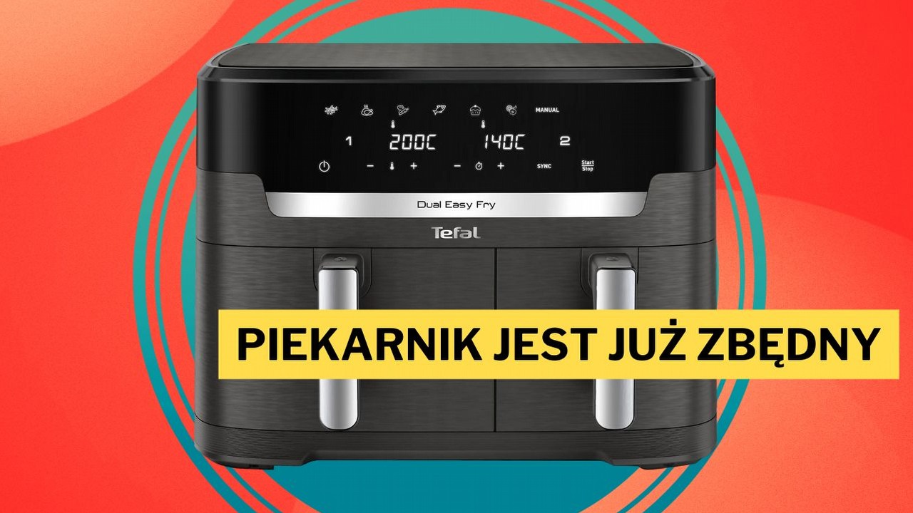 Nawet taka kulinarna noga, jak ja, bez trudu przygotuje w niej pyszne potrawy. Frytkownica beztłuszczowa Tefal Dual Easy Fry w nieprzyzwoitej promocji przed Black Friday, źródło grafiki: Tefal.