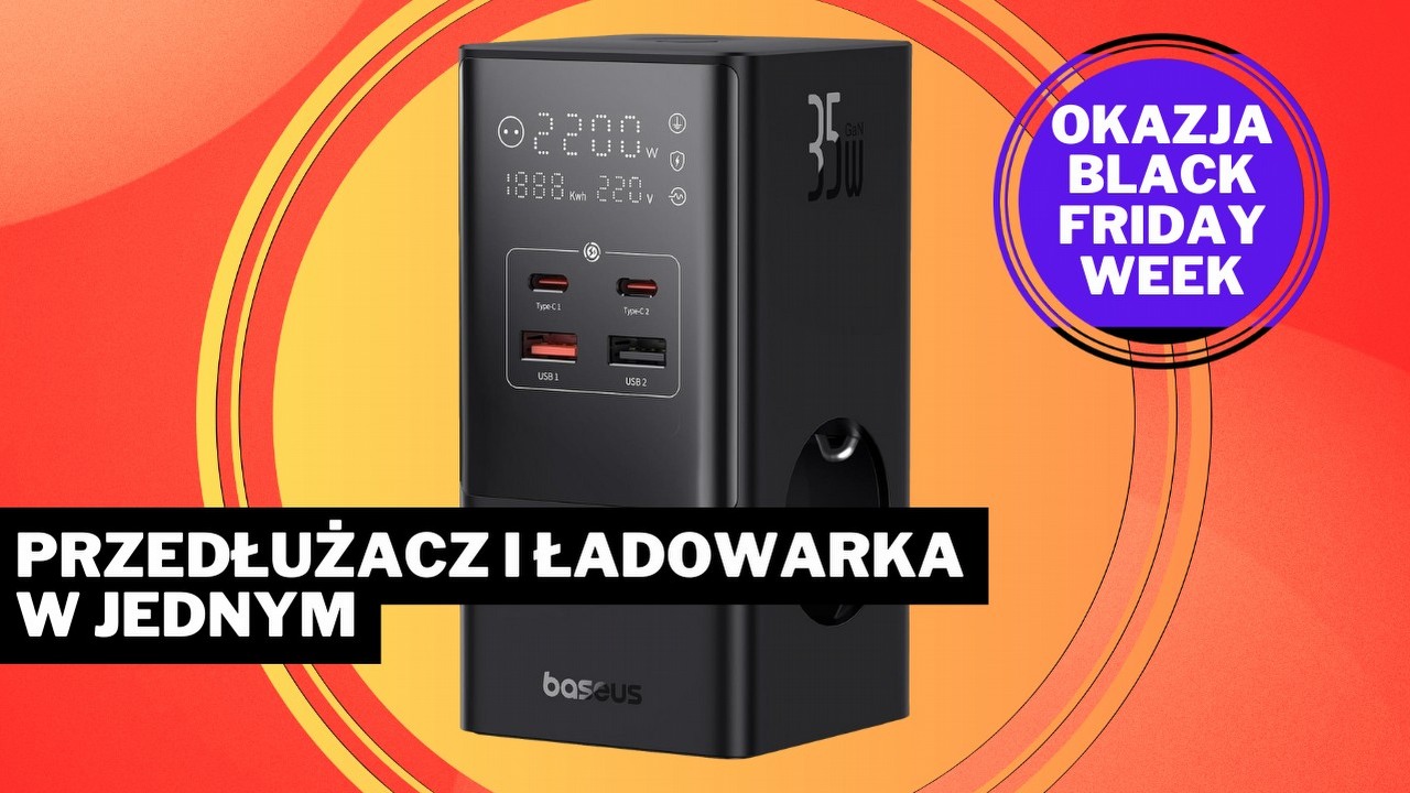 Porażająca obniżka Black Friday Week. Listwa zasilająca Baseus to koniec przedłużaczy walających się pod biurkiem, źródło grafiki: Baseus; materiały promocyjne.