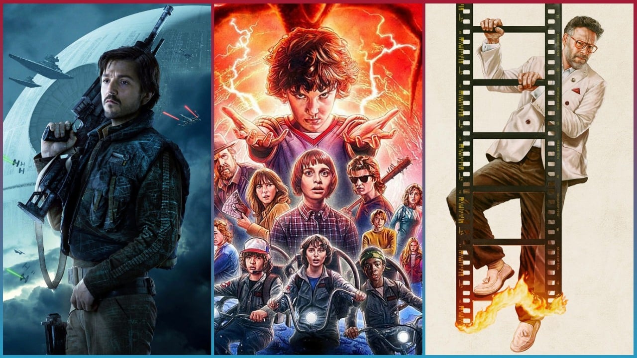 Najlepiej zapowiadające się seriale 2025 roku. Tych premier nie można przegapić, źródło grafiki: Andor, Tony Gilroy, Disney, 2022 / Stranger Things, Ross Duffer, Netflix, 2016 / Studio, Seth Rogen, Apple, 2025.
