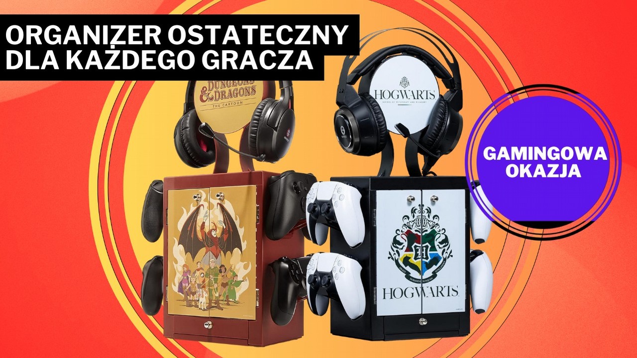 Moje serce gamera i potteromaniaka zostało podbite. Ta szafka stylu Hogwarts lub D&D to świetny organizer na gry, słuchawki i pady, źródło grafiki: Numskull; materiały promocyjne.