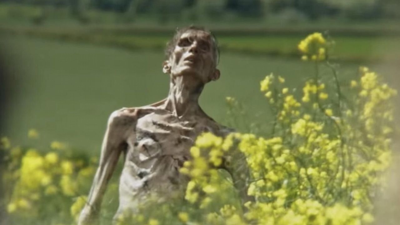 Ralph Fiennes to lekarz ocalały z epidemii zombie na zdjęciu z 28 lat później, pierwszej części nowej trylogii z uwielbianej serii horrorów. „Ma nietuzinkowe poglądy”, źródło grafiki: 28 lat później, Danny Boyle, Columbia Pictures,  2025.