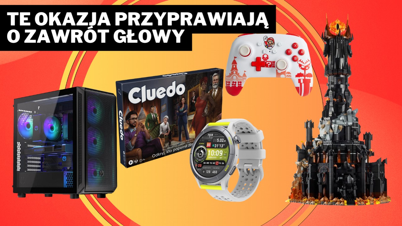 Najciekawsze okazje, na punkcie których nasi autorzy zwariowali - od horroru ryjącego psychikę po wciągającą planszówkę, źródło grafiki: Endorfy, Amazfit, LEGO, Nintendo, Hasbro.