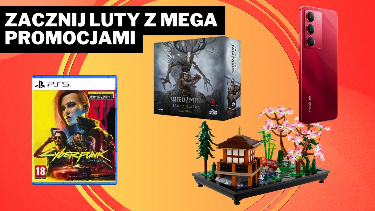 Najlepsze okazje na 1. weekend lutego 2025. Wiedźmin, LEGO, Cyberpunk i inne marki w ofertach Amazona i nie tylko, źródło grafiki: LEGO, realme, CD Projekt RED, Rebel.