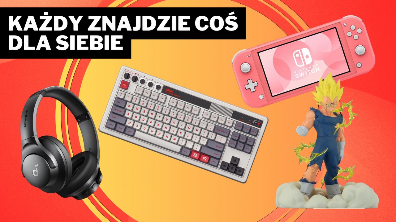 Koralowy Switch Lite, 8-bitowa klawiatura retro i wzruszająca figurka z Dragon Balla Z! A to niejedyne gorące okazje na luty 2025, źródło grafiki: Anker, Nintendo, Banpresto, 8BitDo.
