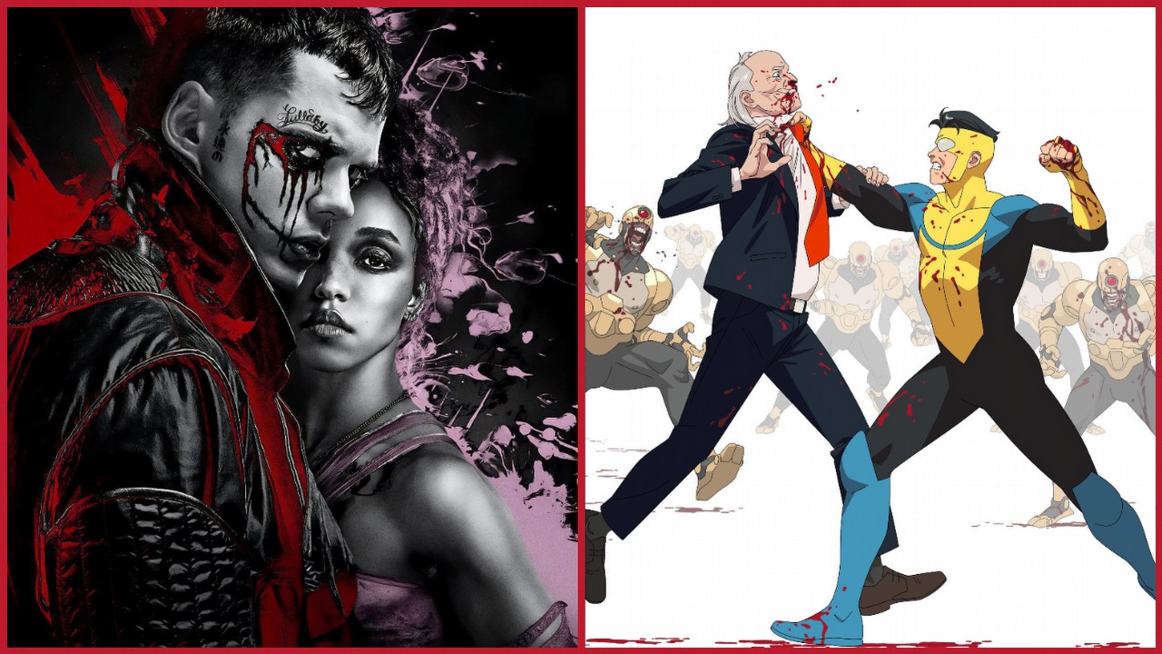 W ten weekend obejrzysz w streamingu aż dwie nieprzeciętne superbohaterskie premiery: kontynuację rewelacyjnego Niezwyciężonego oraz krytykowany remake kultowego Kruka, źródło grafiki: Kruk, Rupert Sanders, Lionsgate, 2024 / Niezwycieżony, Robert Kirkman, Prime Video, 2025.